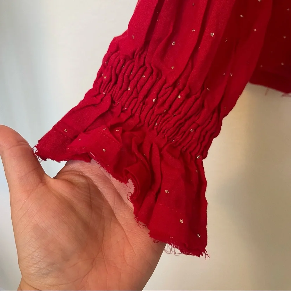 Free People Counting Stars Peasant Blouse Red